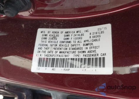 2015 Honda Accord Hybrid Exl z USA, uszkodzony, nr VIN 1HGCR6F57FA007847